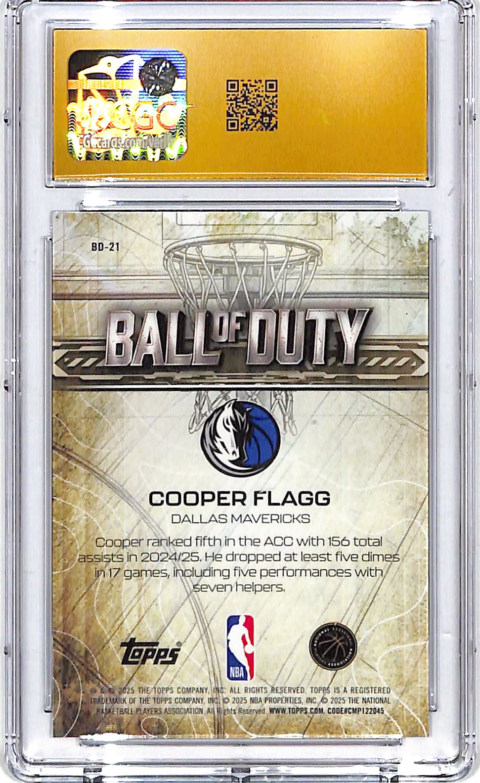 2025-26 Topps Chrome Cooper Flagg Ball of Duty Rookie RC CGC 10 Pristine Mavericks