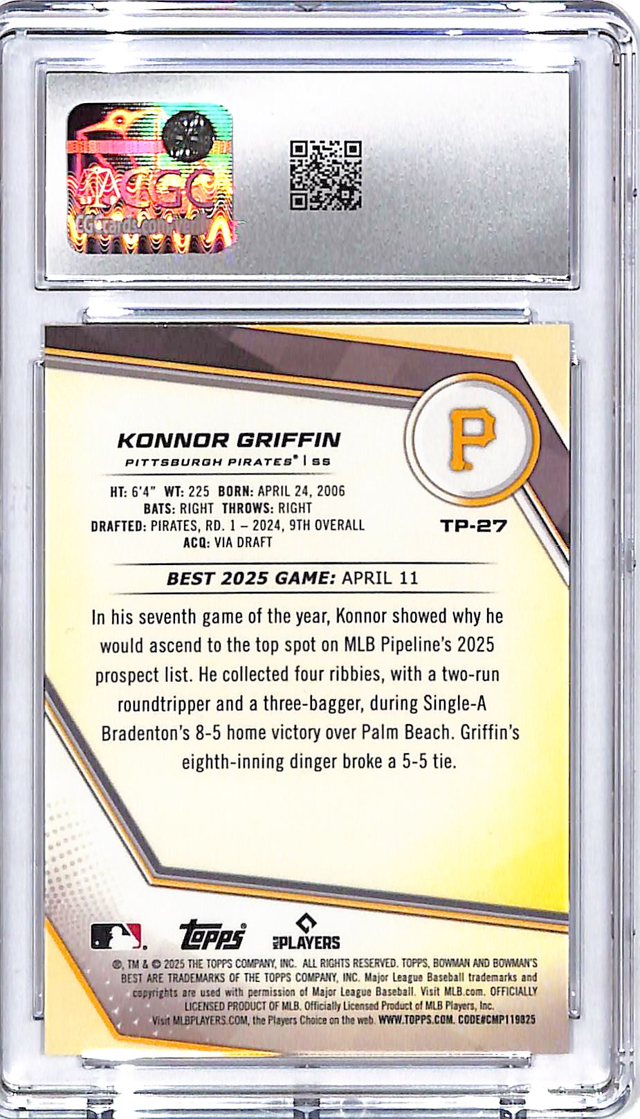 2025 Bowmans Best Konnor Griffin Top Prospect Rookie RC CGC 10 Pirates