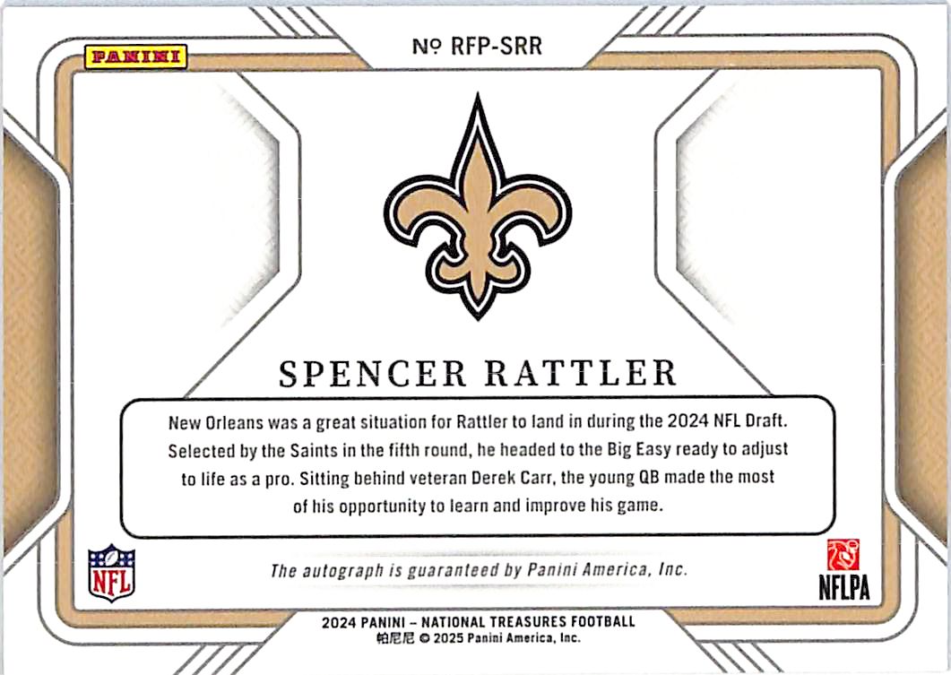 2024 National Treasures Spencer Rattler Auto Autograph Rookie RC /99 Saints