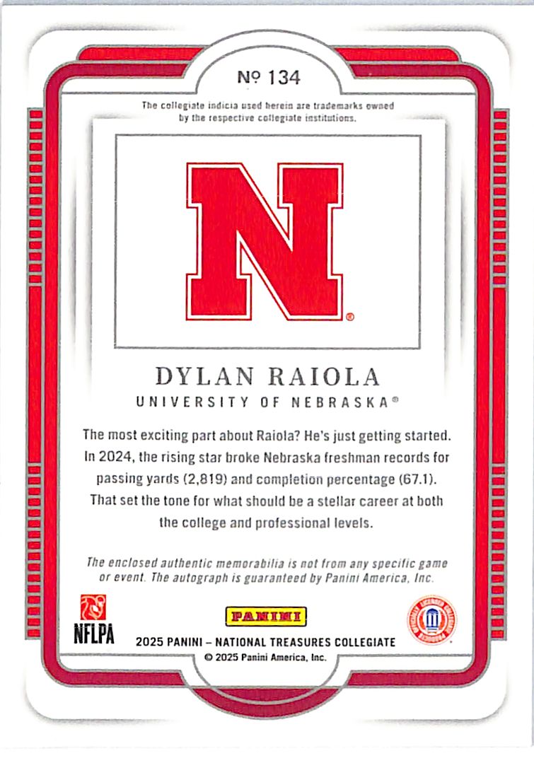 2025 National Treasures Collegiate Dylan Raiola Auto Autograph Rookie RC Patch Jersey /39