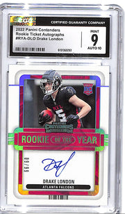 2022 Contenders Drake London Auto Autograph Rookie RC of the Year CGC 9 /99 Falcons