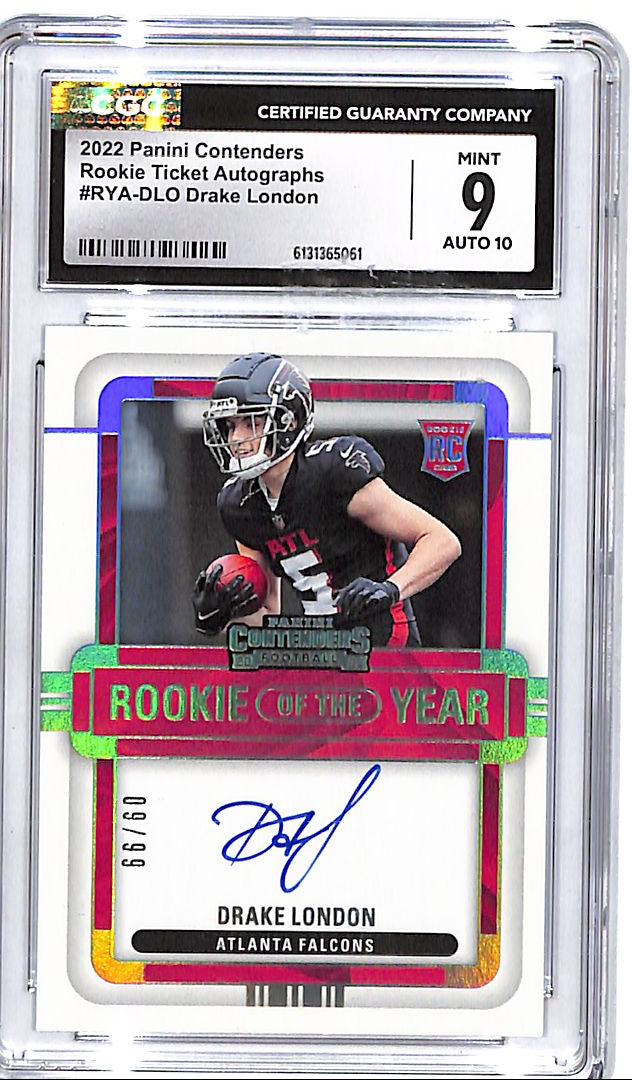 2022 Contenders Drake London Auto Autograph Rookie RC of the Year CGC 9 /99 Falcons