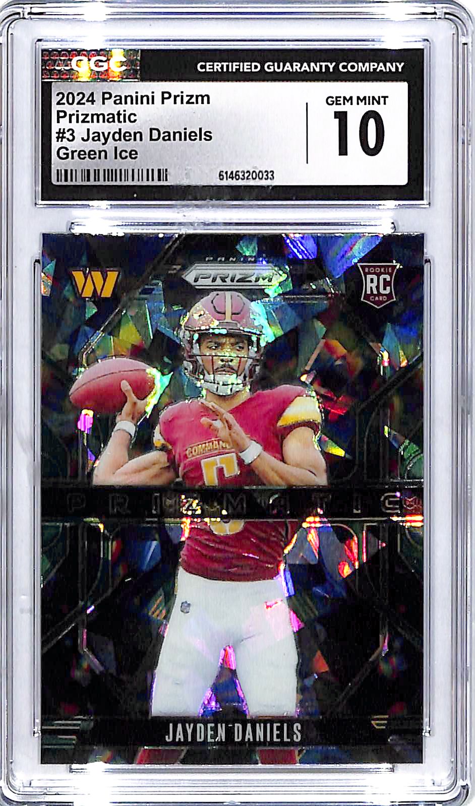 2024 Prizm Jayden Daniels Prizmatic Rookie RC Green Cracked Ice CGC 10 Commanders