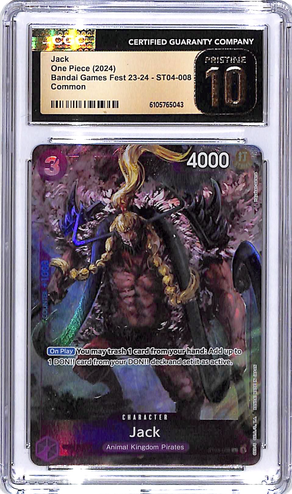 One Piece Danbai Games Fest 23-24 ST04 Jack 008 CGC 10 Pristine