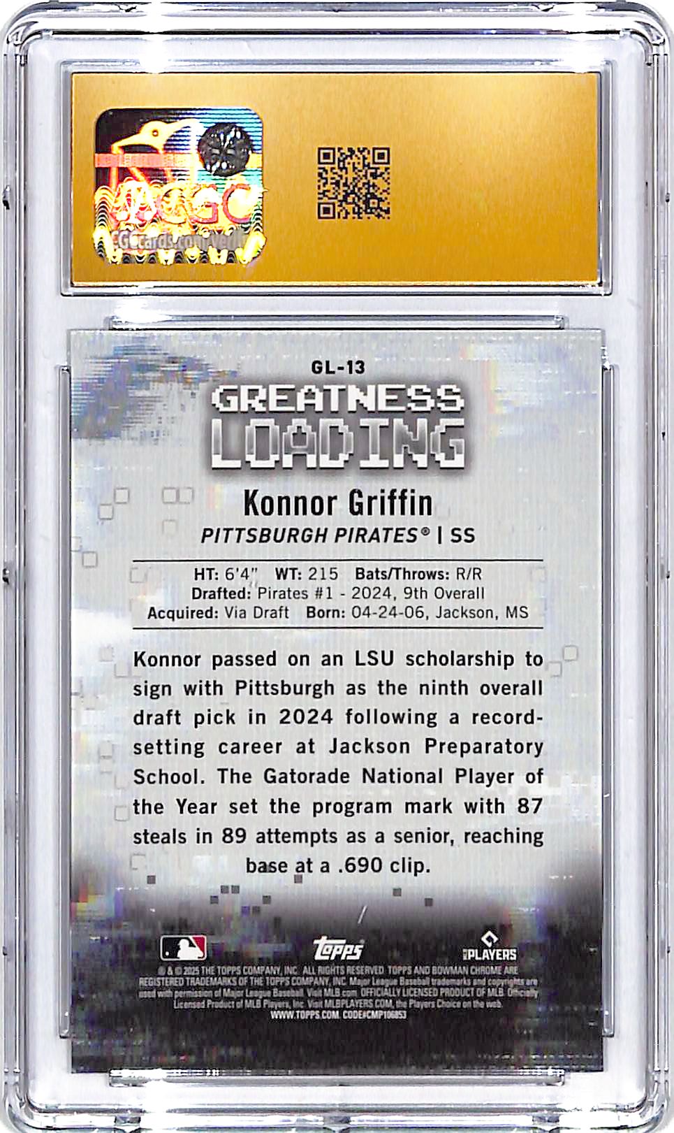 2025 Bowman Chrome Konnor Griffin Greatness Loading Rookie RC CGC 10 Pristine