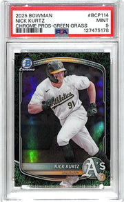 2025 Bowman Chrome Nick Kurtz Rookie RC Prospect Green Grass /99 PSA 9 Athletics