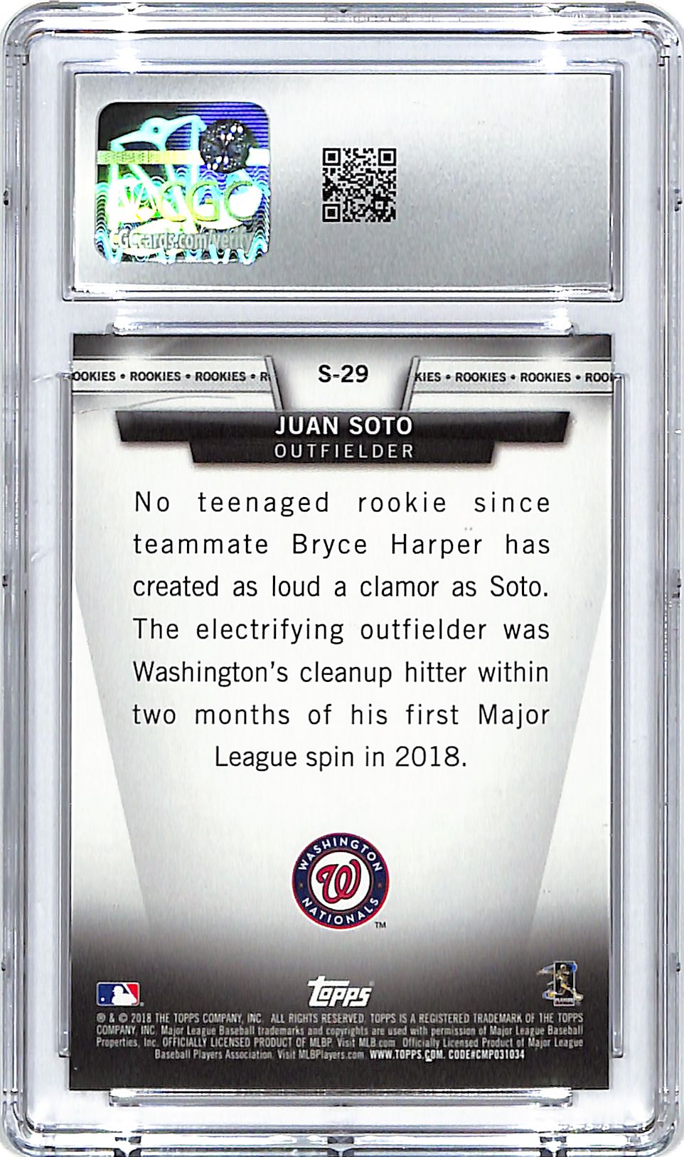 2018 Topps Update Juan Soto Salute Rookie RC #29 CGC 9 Nationals
