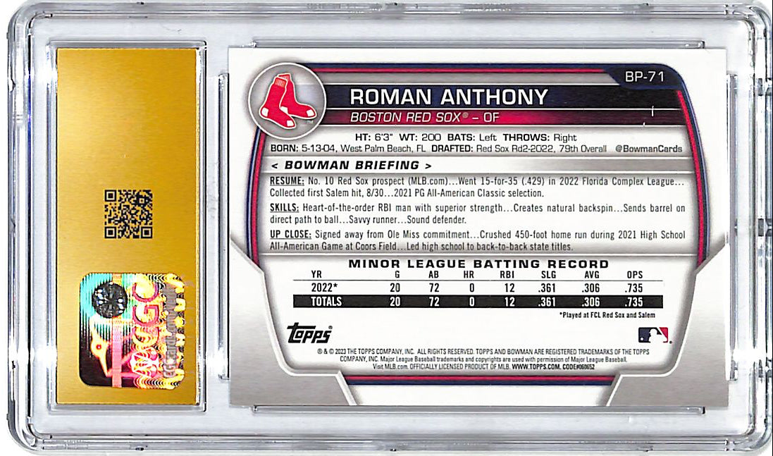 2023 Bowman Roman Anthony Prospect Rookie RC CGC 10 Pristine Red Sox