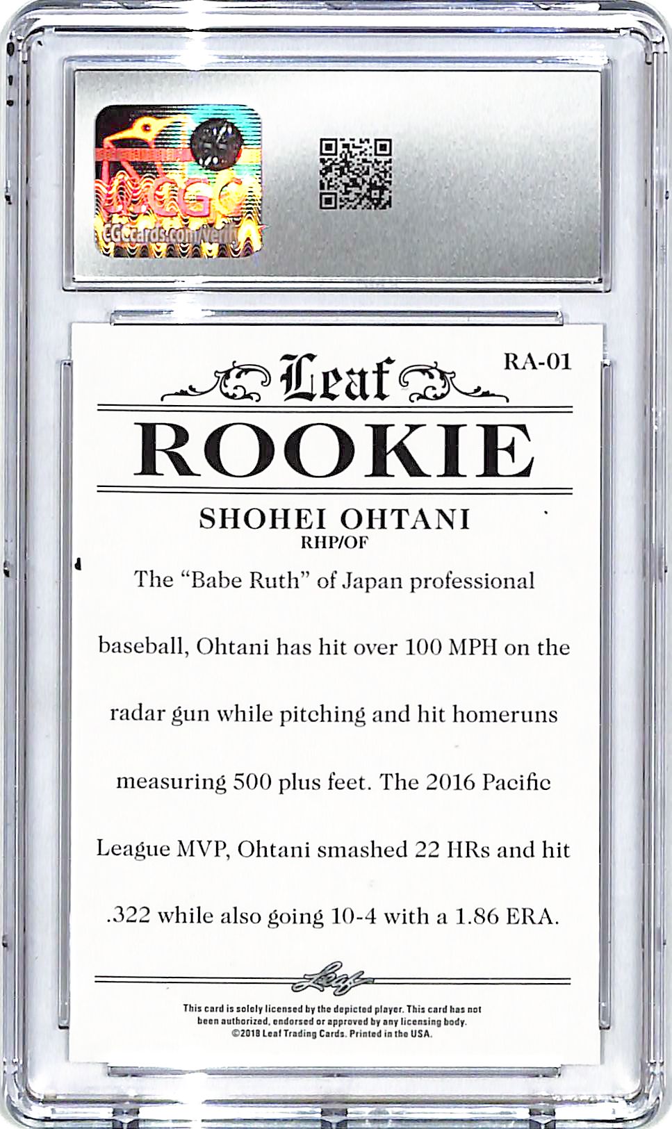 2018 Leaf Shohei Ohtani Rookie RC Achievement CGC 10 Angels
