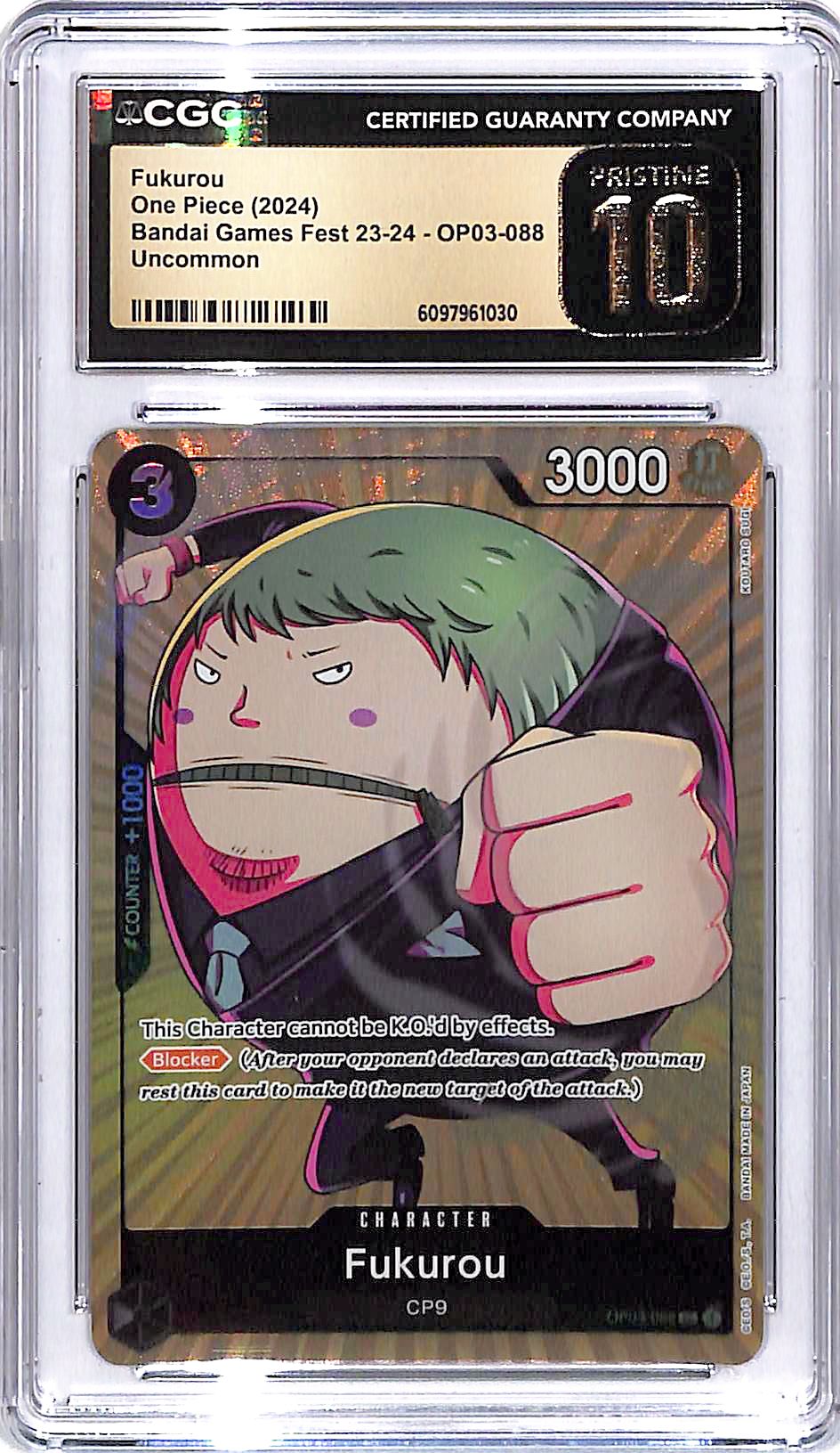One Piece Bandai Games Fest 23-24 OP03 Fukurou 088 CGC 10 Pristine