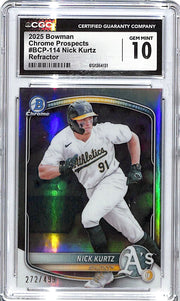 2025 Bowman Chrome Nick Kurtz Rookie RC Prospect Refractor /499 CGC 10 Athletics