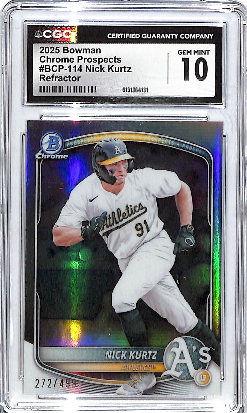 2025 Bowman Chrome Nick Kurtz Rookie RC Prospect Refractor /499 CGC 10 Athletics