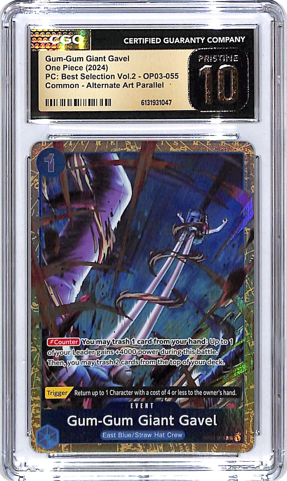 One Piece PC Best Selection Vol 2 OP03 Gum Gum Giant Gavel 055 Alternate Art CGC 10 Pristine