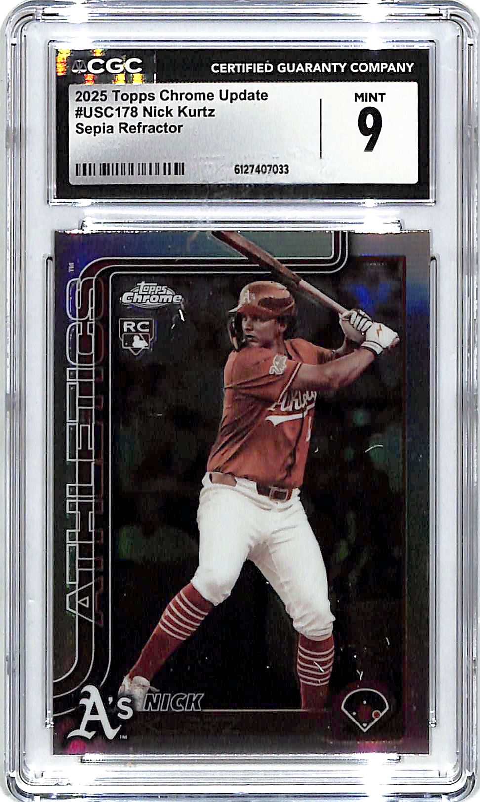 2025 Topps Chrome Update Nick Kurtz Rookie RC Sepia Refractor CGC 9 Athletics