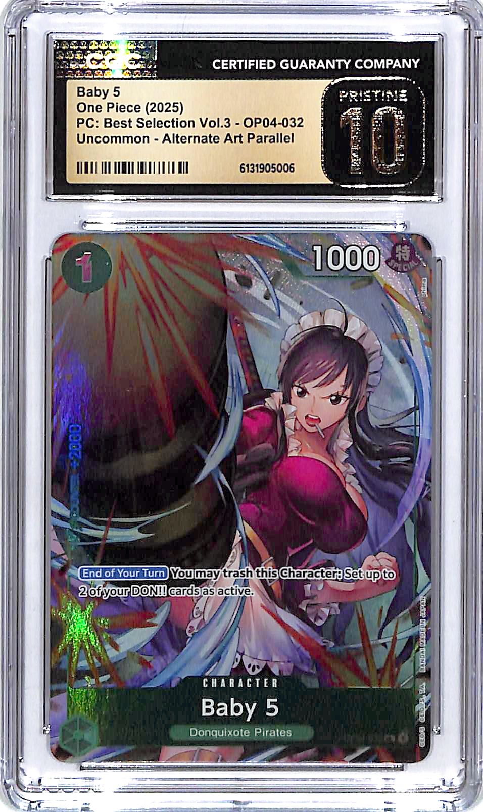 One Piece PC Best Selection Vol3 OP04 Baby 5 Alternate Art CGC 10 Pristine