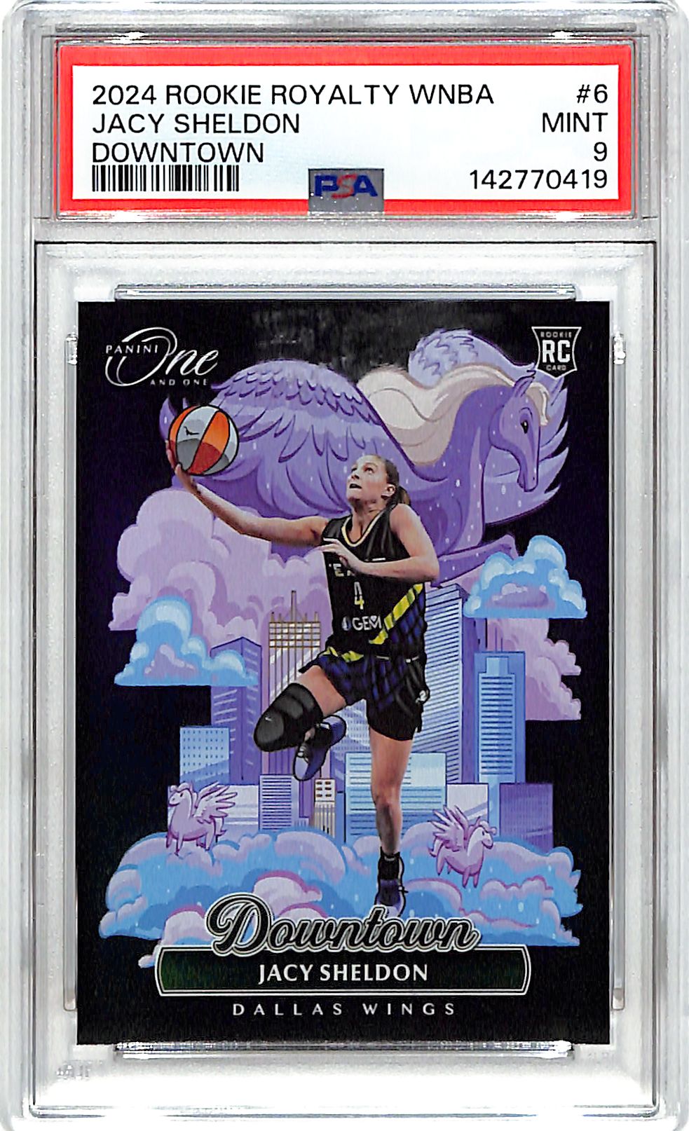 2024-25 WNBA Rookie Royalty Jacy Sheldon Downtown Rookie RC #6 PSA 9 Wings