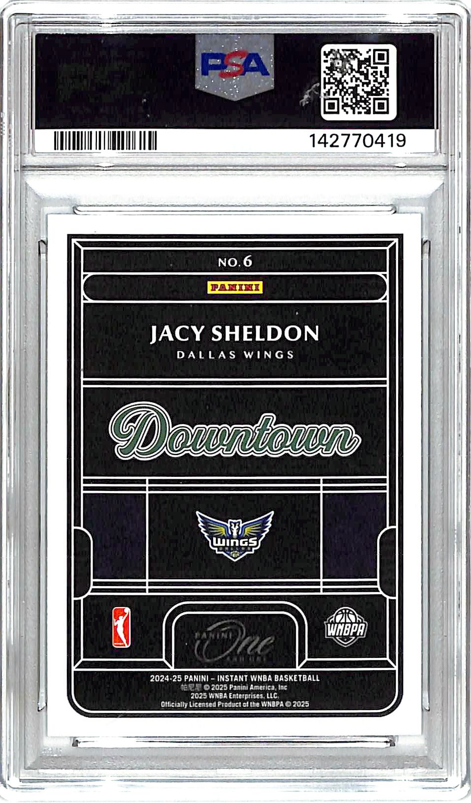 2024-25 WNBA Rookie Royalty Jacy Sheldon Downtown Rookie RC #6 PSA 9 Wings
