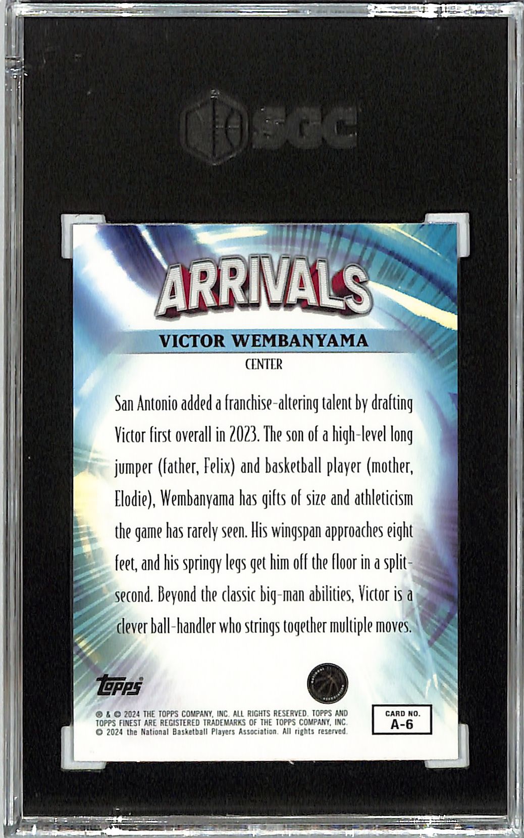 2023-24 Topps Finest Victor Wembanyama Arrivals Rookie RC SGC 10 Spurs