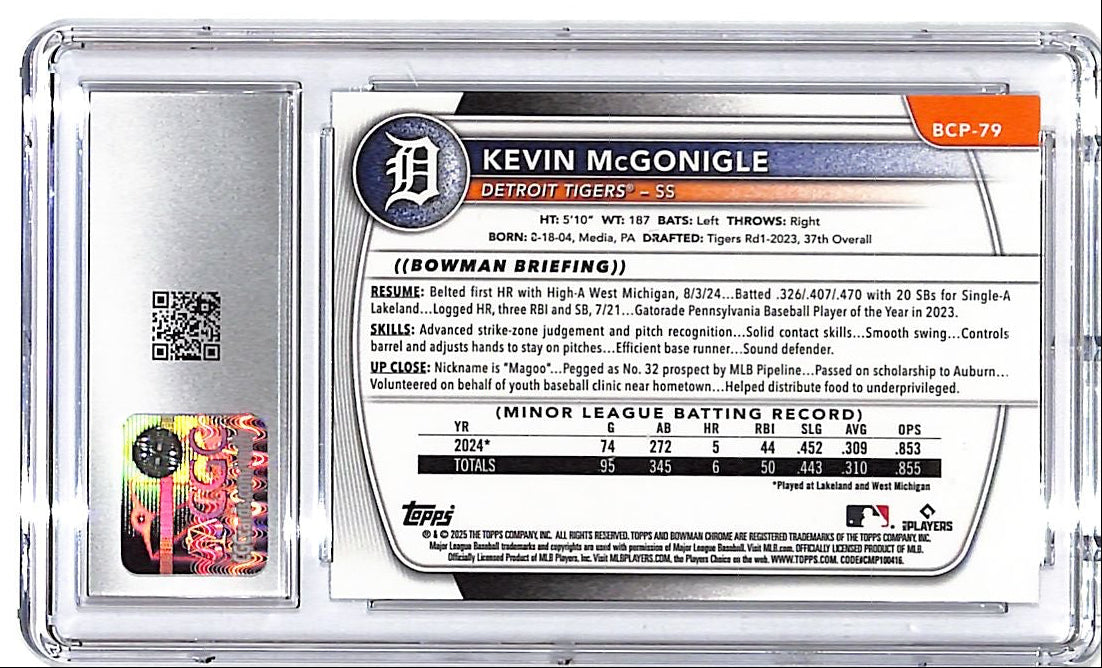 2025 Bowman Chrome Prospects Kevin McGonigle Rookie RC CGC 10 Tigers