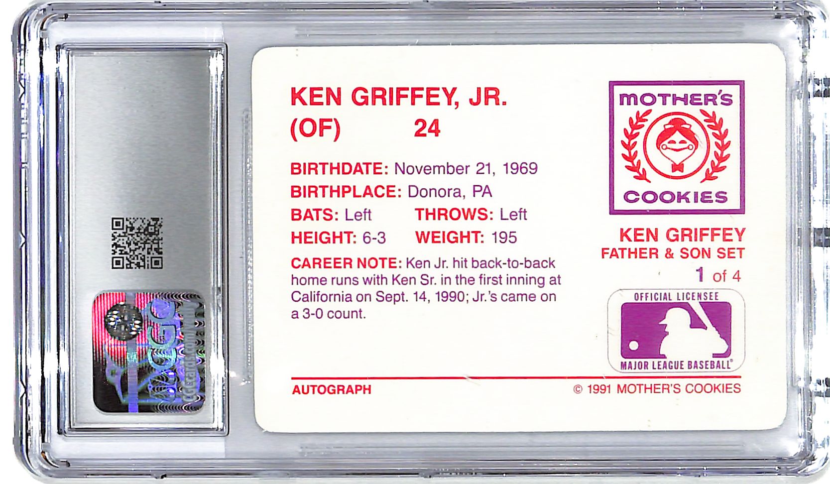 1991 Mother's Cookies Ken Griffey Jr #1 CGC 9 Mariners