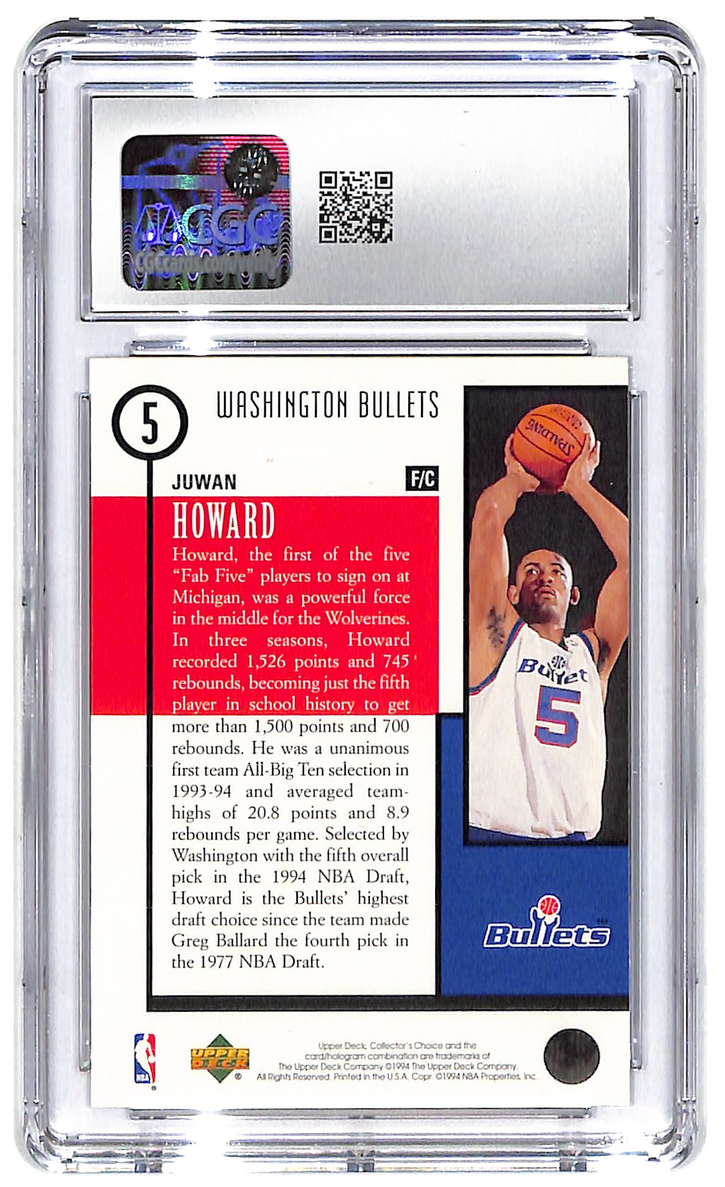 1994-95 Juwan Howard Collector's Choice Draft Trade #5 CGC Gem Mint 10
