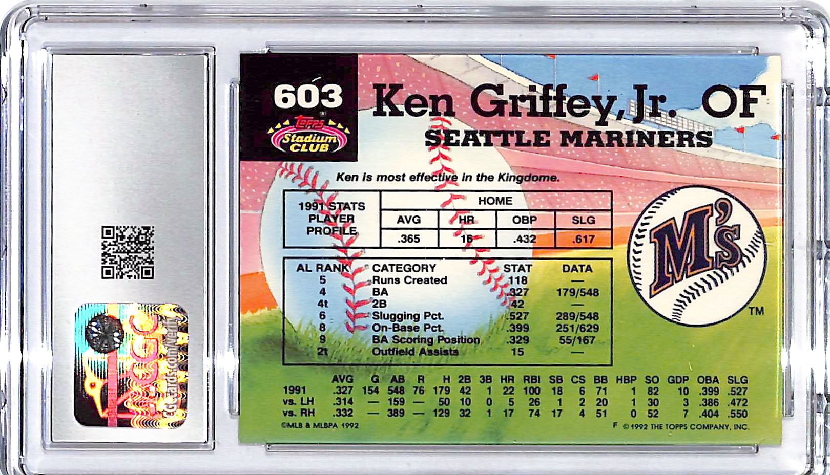 1992 Stadium Club Ken Griffey Jr Members Choice CGC 9.5 Mariners