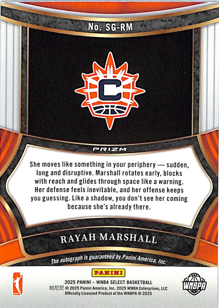 2025 Select WNBA Rayah Marshall Auto Autograph Rookie RC Silver Sun
