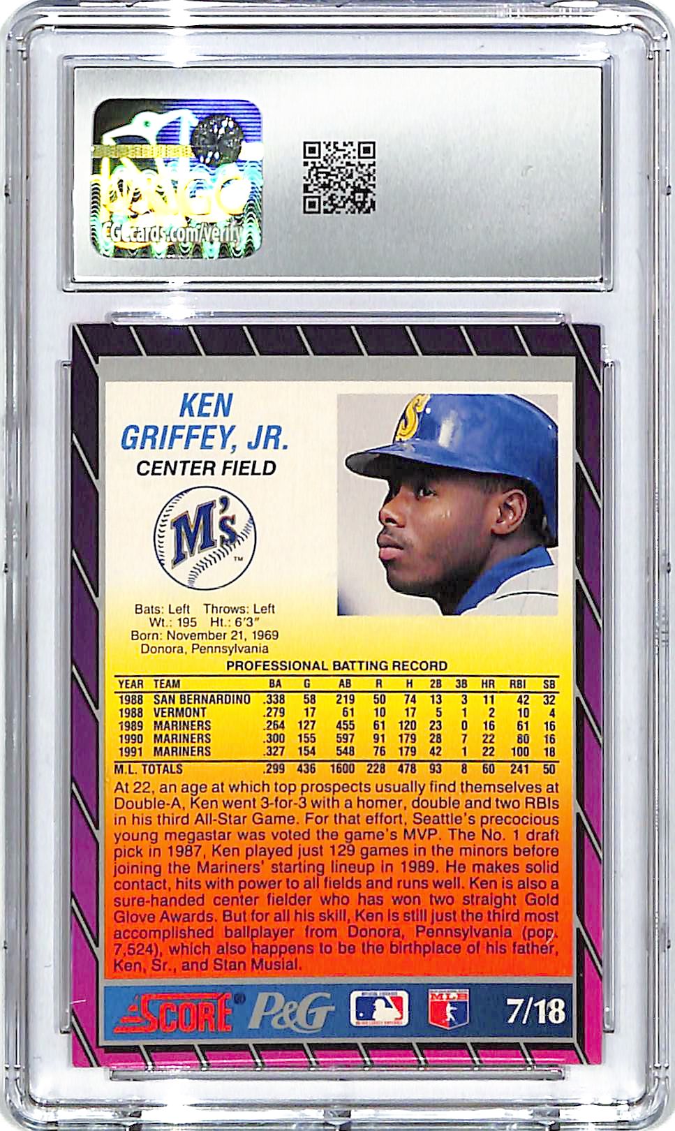 1992 Score Proctor & Gamble Ken Griffey Jr #7 CGC 9 Mariners