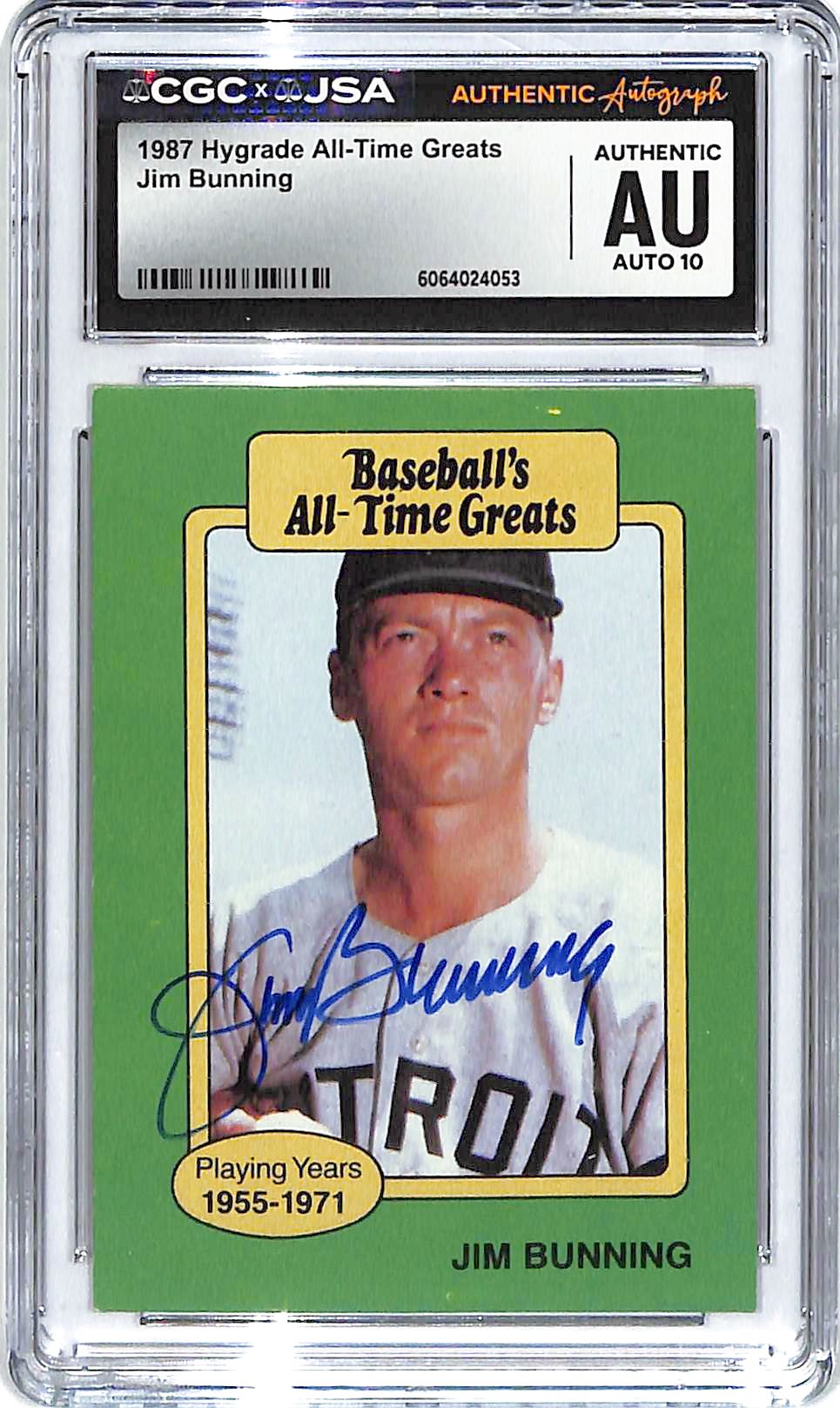 1987 Hygrade All Time Greats Jim Bunning Auto Autograph CGC Authentic