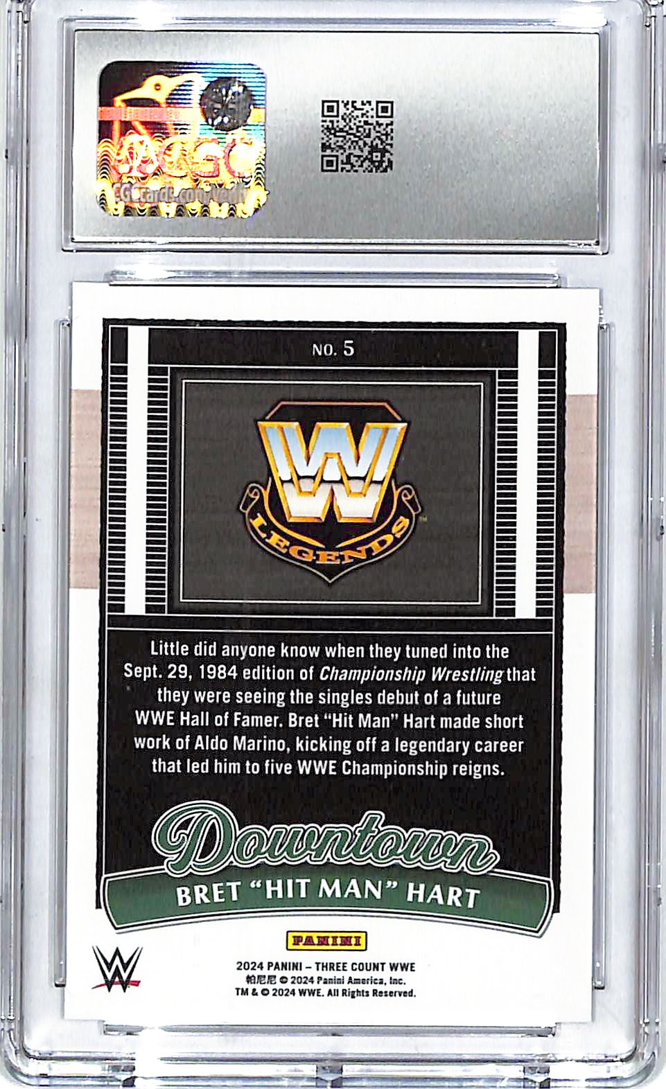 2024 Three Count WWE Bret Hit Man Heart Downtown #5 CGC 9