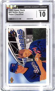 1992 Upper Deck Nolan Ryan Team Checklist #92 CGC 10 Rangers