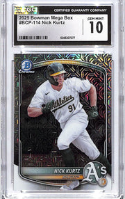 2025 Bowman Chrome Nick Kurtz Mega Box Mojo Refractor Rookie RC CGC 10 Athletics