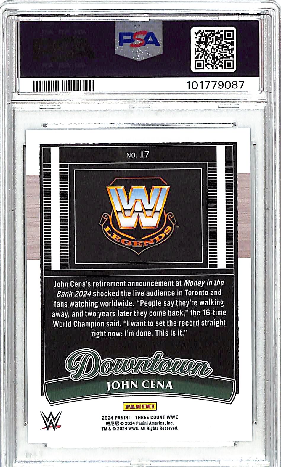 2024 Panini Three Count WWE John Cena Downtown #17 PSA 10