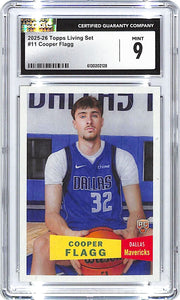 2025-26 Topps Living Set Cooper Flagg Rookie RC #11 CGC 9 Mavericks