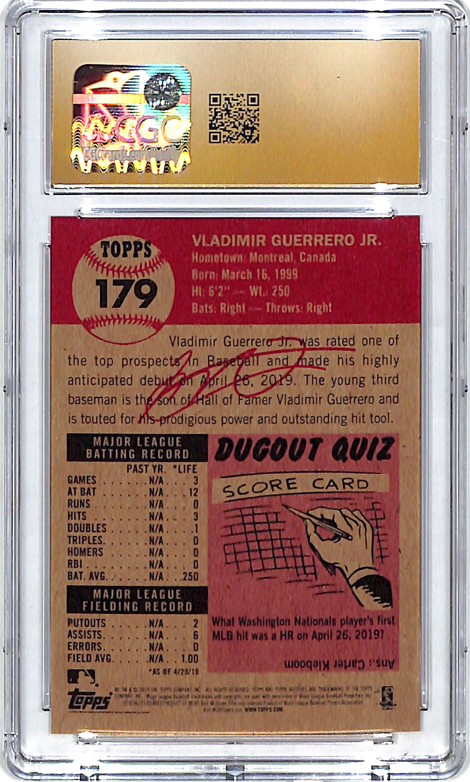 2018 Topps Living Set Vladimir Guerrero Jr Rookie RC #179 CGC Pristine Blue Jays
