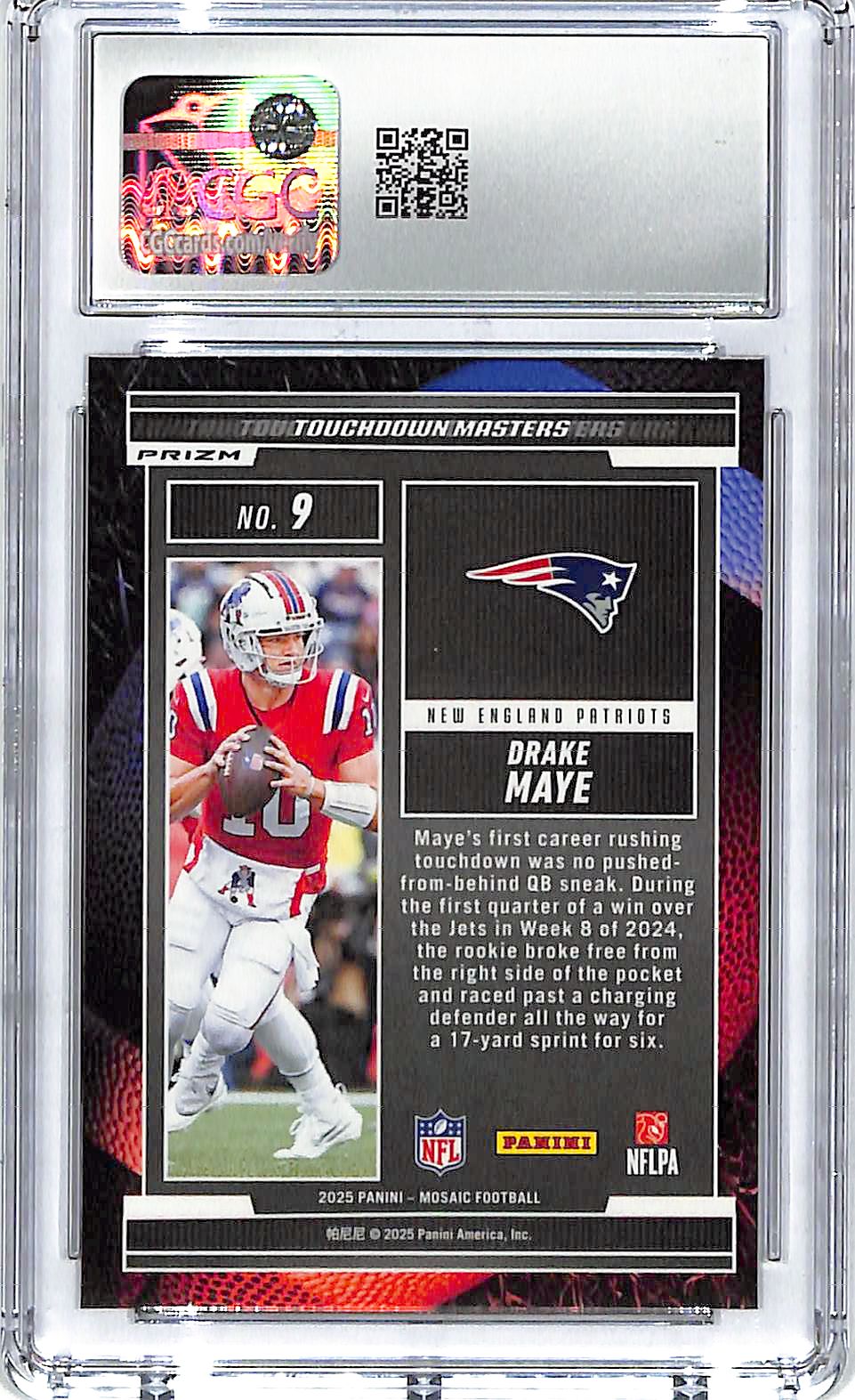 2025 Mosaic Drake Maye Touchdown Masters Red CGC 10 Patriots