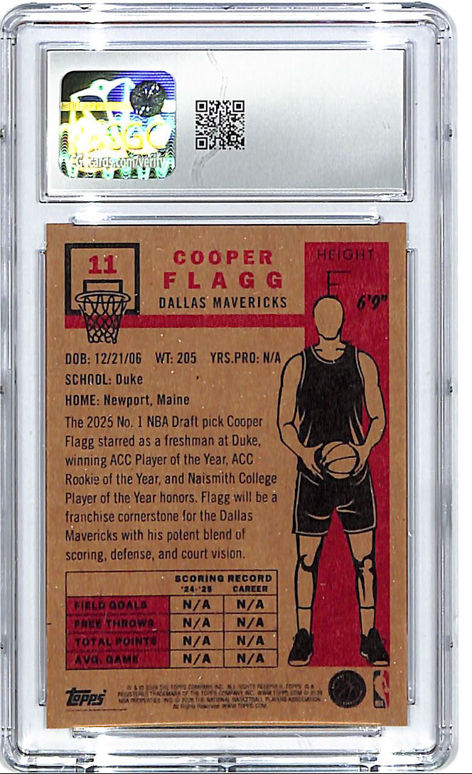 2025-26 Topps Living Set Cooper Flagg Rookie RC #11 CGC 9 Mavericks