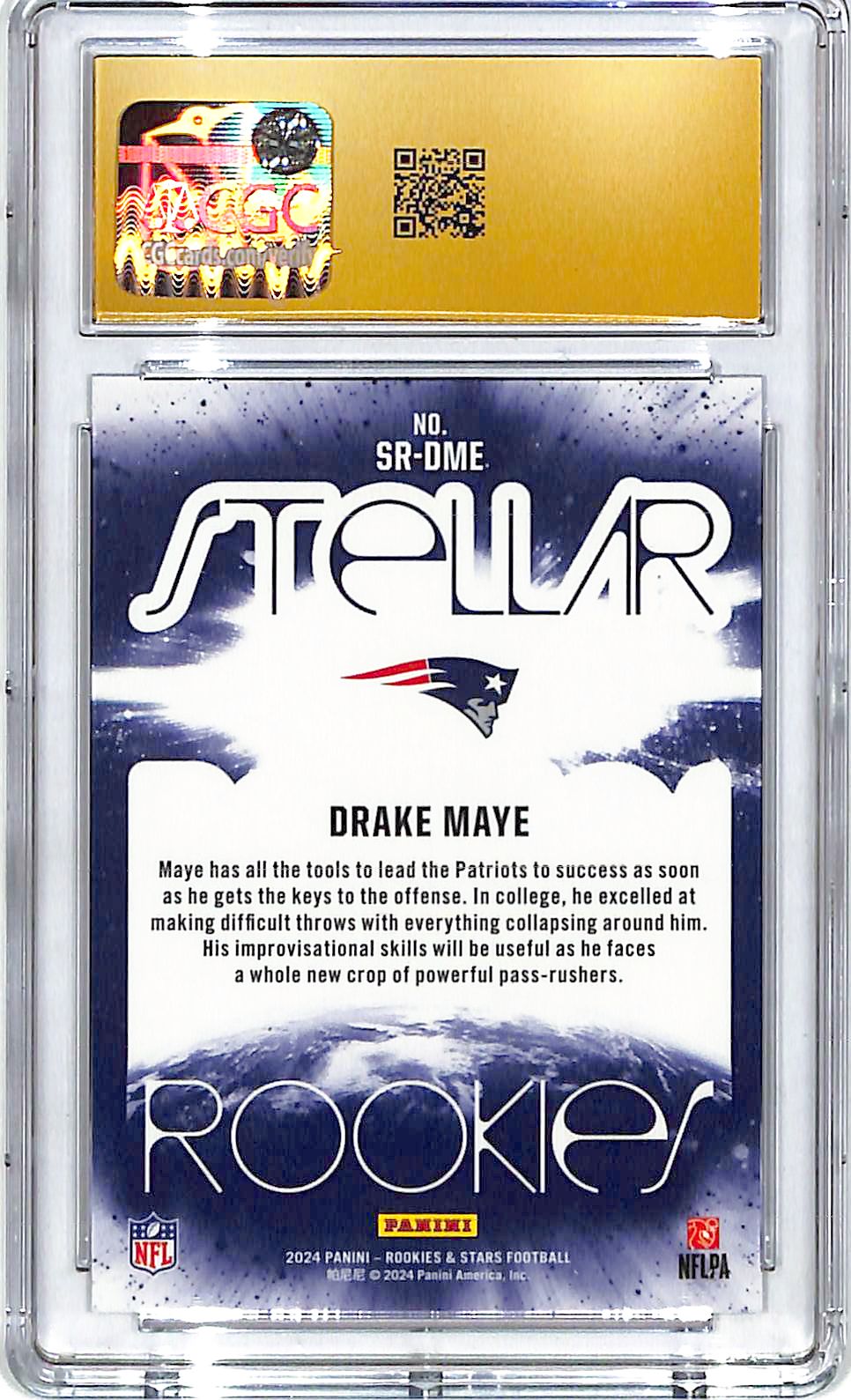 2024 Rookies and Stars Drake Maye Stellar Rookies RC CGC 10 Pristine Patriots