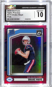2024 Donruss Drake Maye Optic Rated Rookie RC Preview Pink CGC 10 Patriots