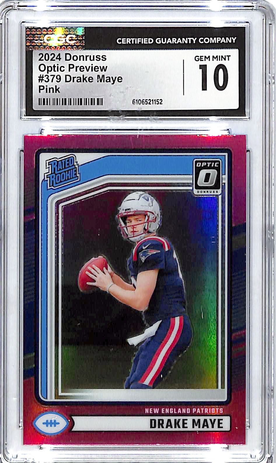 2024 Donruss Drake Maye Optic Rated Rookie RC Preview Pink CGC 10 Patriots
