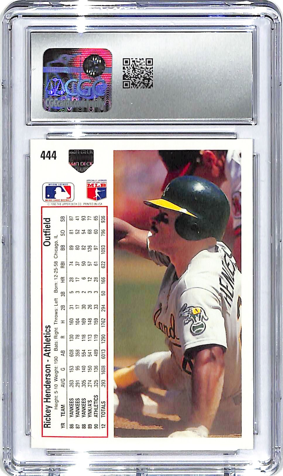 1991 Upper Deck Rickey Henderson #444 CGC 10 Athletics