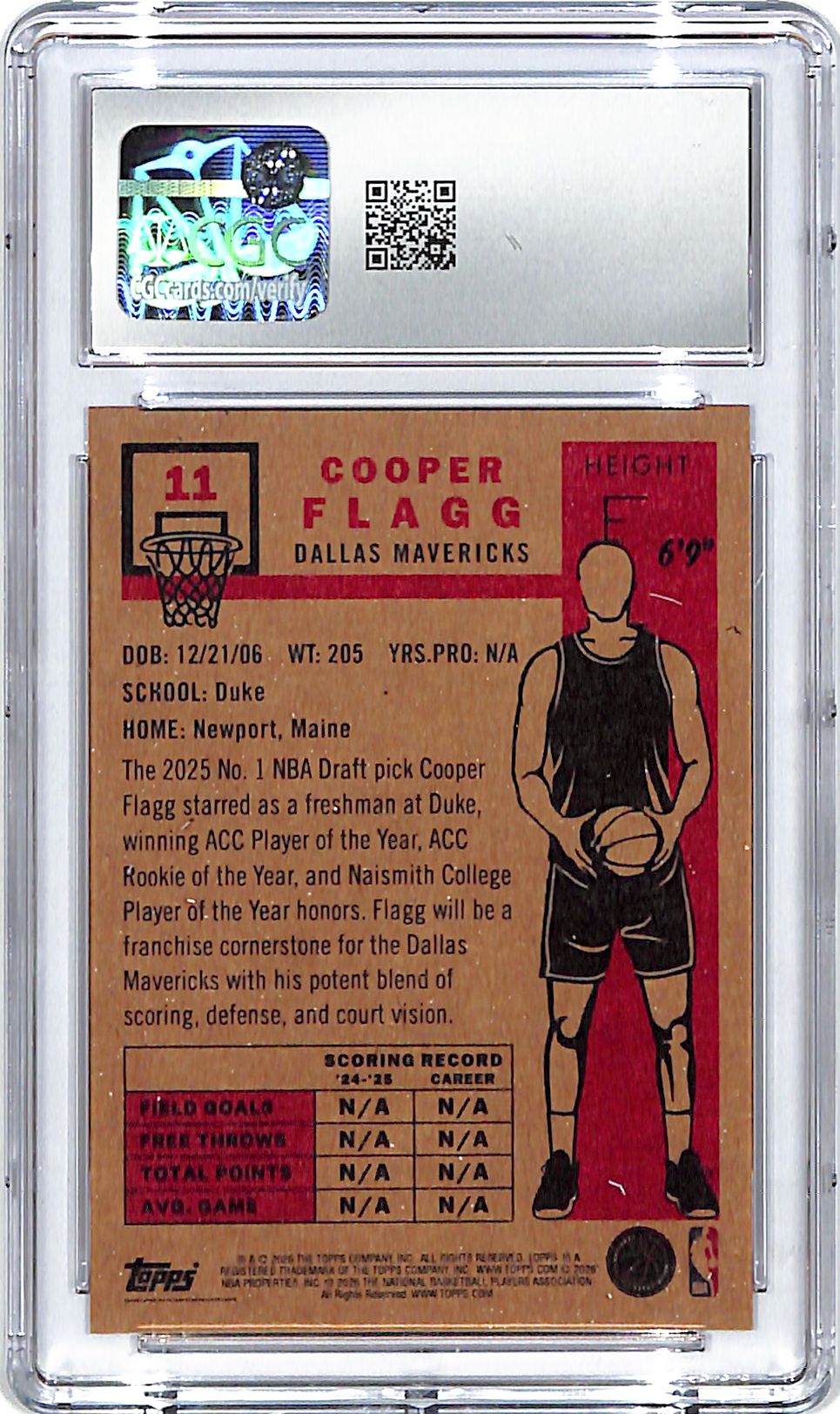 2025-26 Topps Living Set Cooper Flagg Rookie RC #11 CGC 9 Mavericks