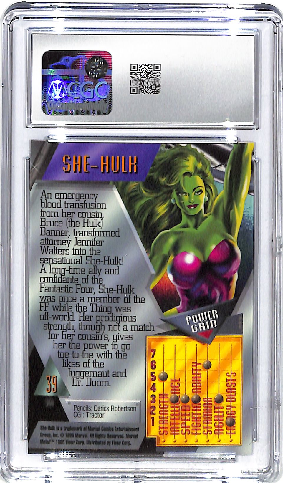 1995 She-Hulk Fleer Marvel Metal Inaugural Edition #39 CGC Mint Plus 9.5