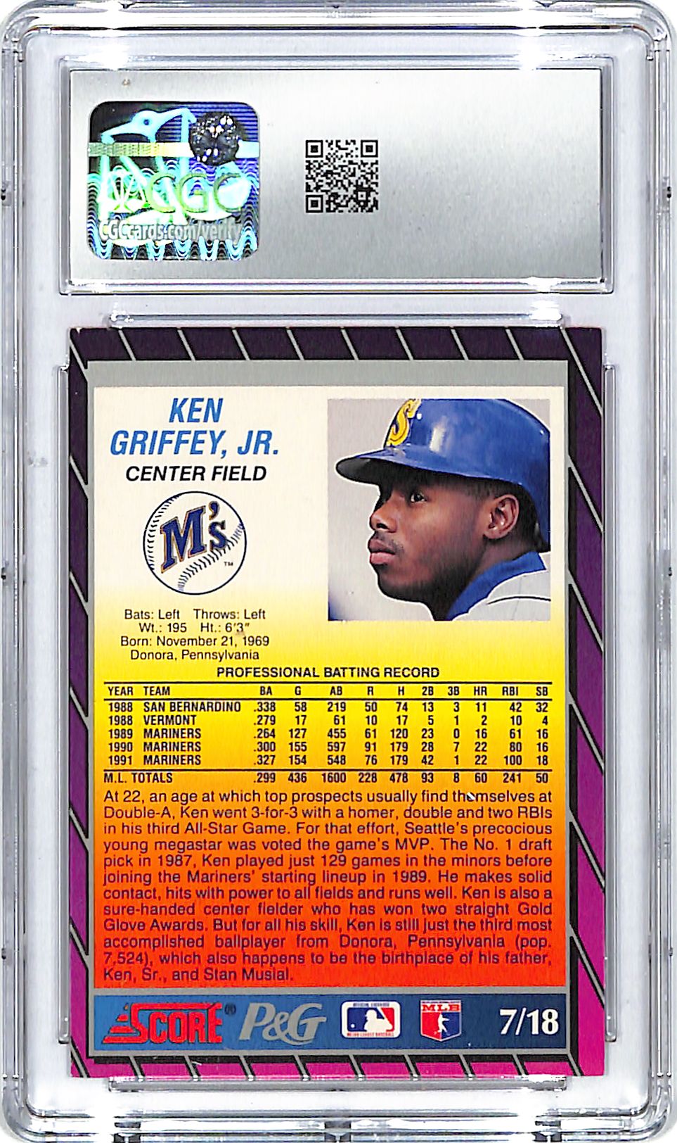 1992 Score Proctor & Gamble Ken Griffey Jr #7 CGC 9 Mariners