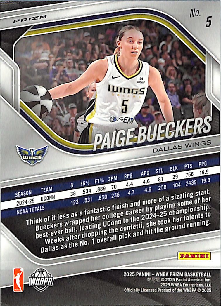 2025 Prizm WNBA Paige Bueckers Rookie RC Silver #5 Wings