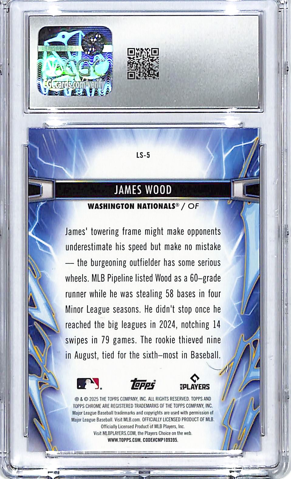 2025 Topps Chrome Cosmic James Wood Light Speed Rookie #5 CGC 9.5 Nationals
