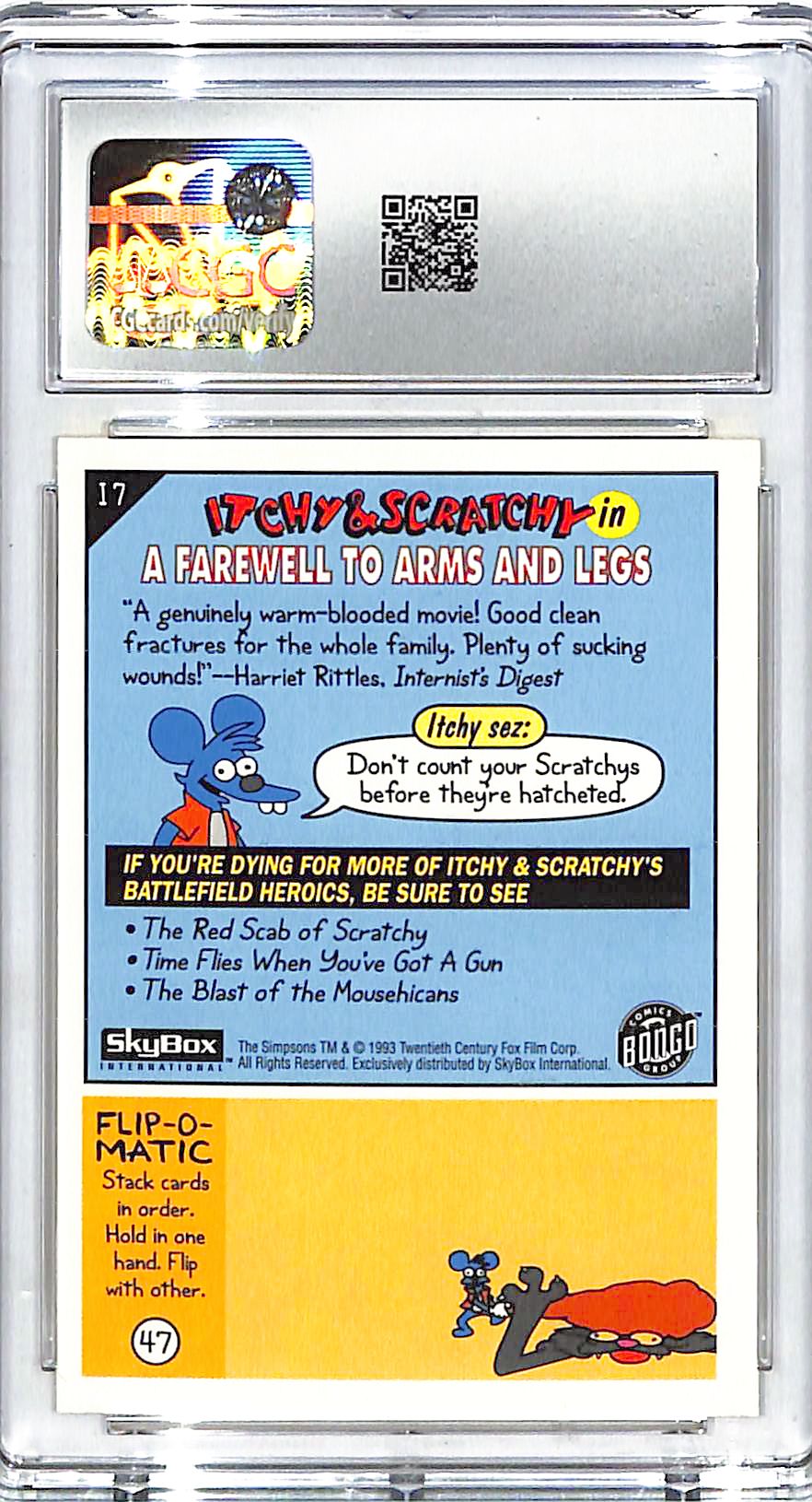 1993 Skybox The Simpsons Itchy & Scratchy A Farewell to Arms and Legs CGC 10