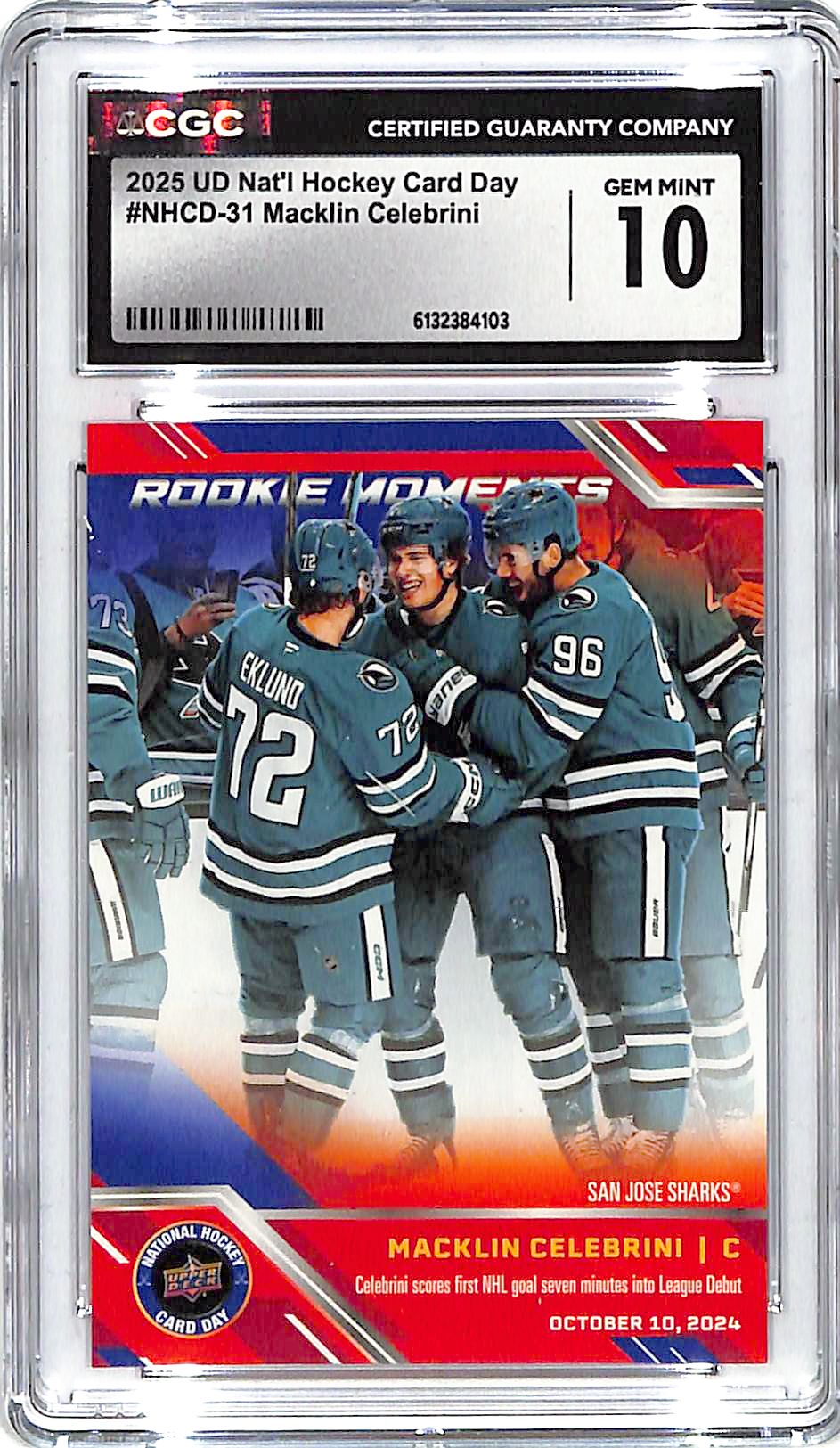 2025 Macklin Celebrini Upper Deck National Hockey Day #NHCD-13 CGC Gem Mint 10
