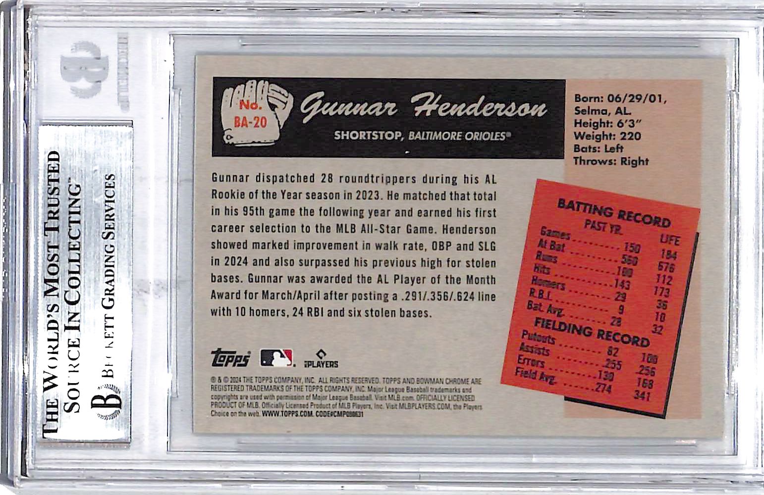 2024 Bowman's Best Gunnar Henderson Anime BGS 9 Orioles