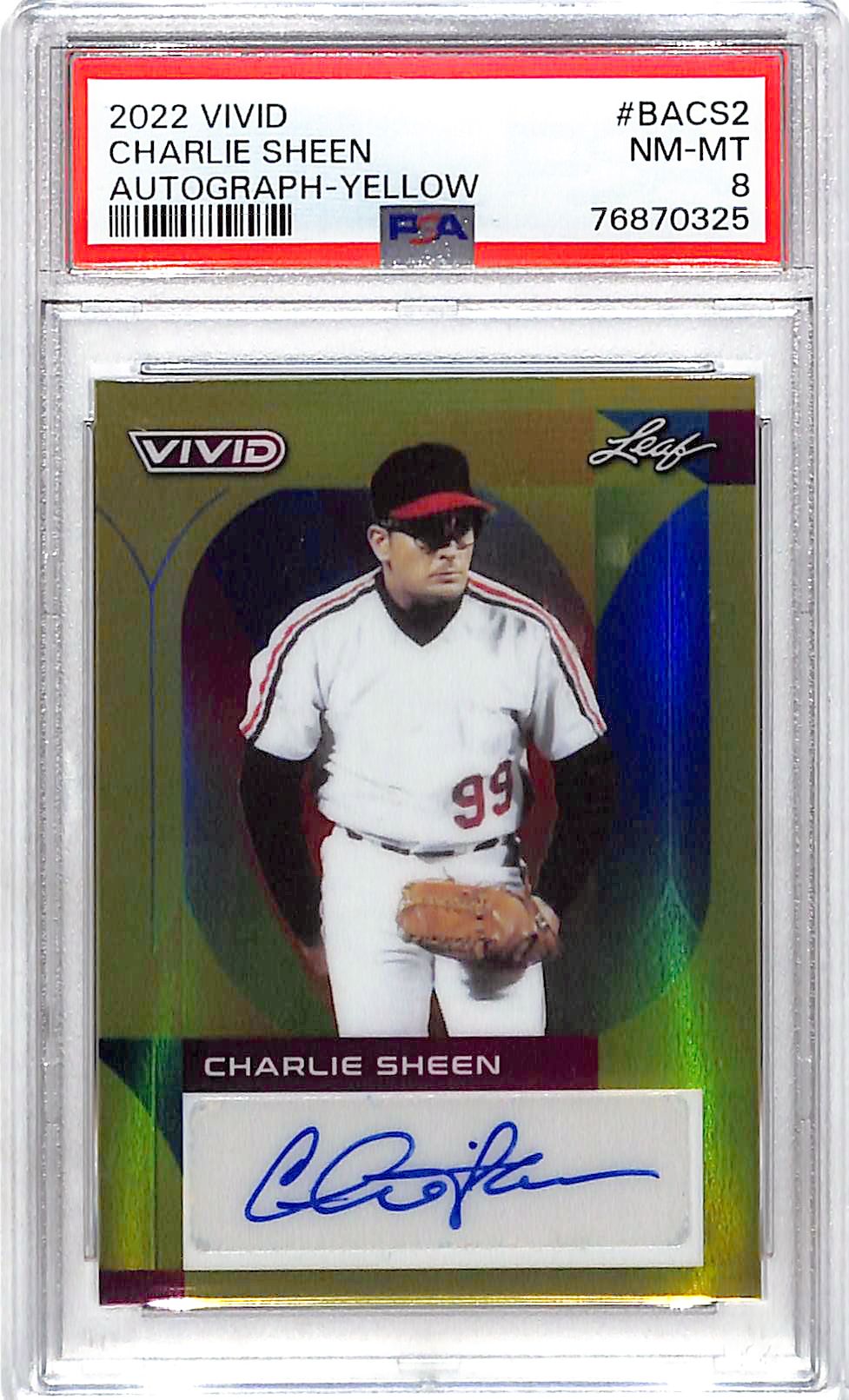 2022 Leaf Vivid Charlie Sheen Auto Autograph Yellow /50 PSA 8